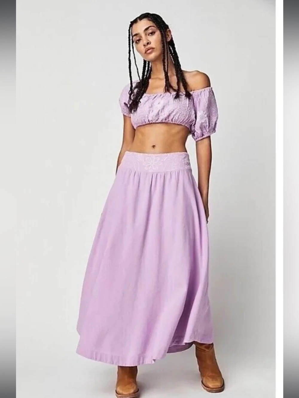 FREE PEOPLE lotus set Lilac Smocked Waist Maxi Skirt - Women